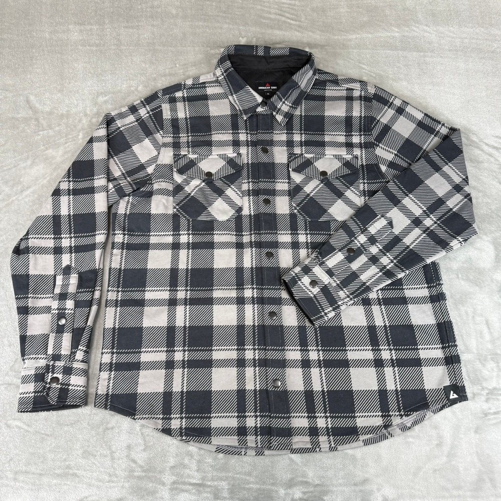 American Giant Redwood Fleece Overshirt Mens XL Silent Storm Plaid $168 USA NWOT